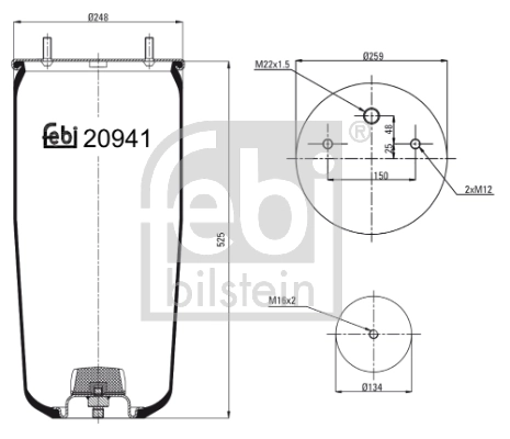 Coxim pneumático (suspensão de lâminas pneumática) do eixo Kraftiger KG941NC