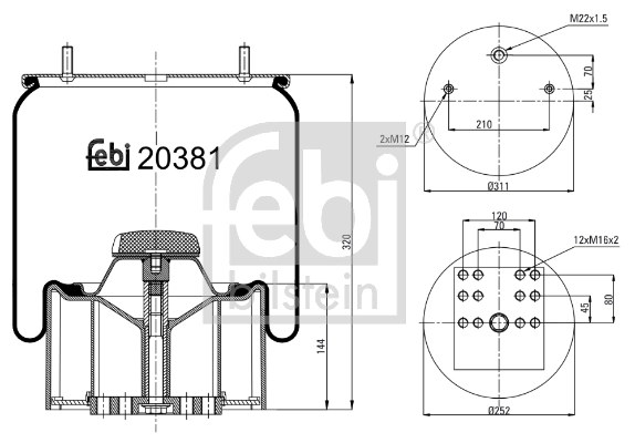 Coxim pneumático (suspensão de lâminas pneumática) do eixo Kraftiger KG881NS