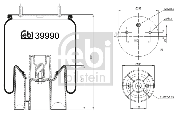 Coxim pneumático (suspensão de lâminas pneumática) do eixo 4157NP14 Continental/Siemens