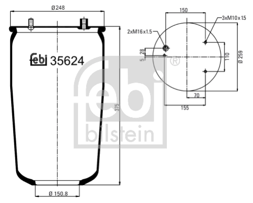 Coxim pneumático (suspensão de lâminas pneumática) do eixo traseiro KG836NS Kraftiger