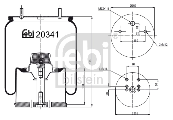 Coxim pneumático (suspensão de lâminas pneumática) do eixo KG941NC Kraftiger