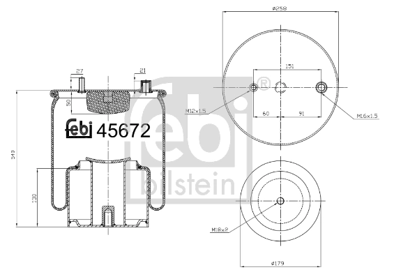 Coxim pneumático (suspensão de lâminas pneumática) do eixo RML75973C2 Blacktech