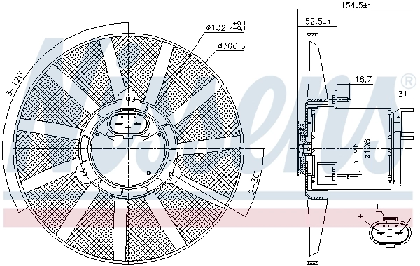 Ventilador elétrico de esfriamento montado (motor + roda de aletas) Nissens 85720
