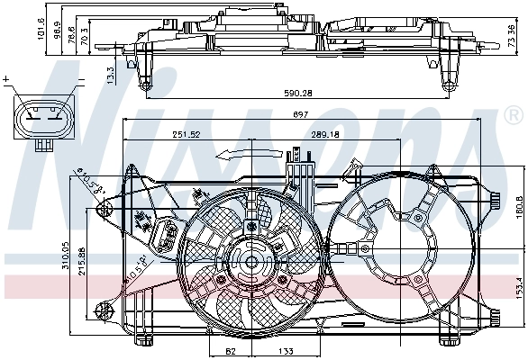 85131 Nissens Difusor do radiador de esfriamento, montado com motor e roda de aletas