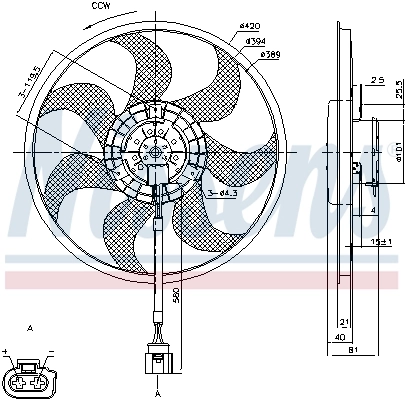 Ventilador elétrico de esfriamento montado (motor + roda de aletas) Nissens 85805
