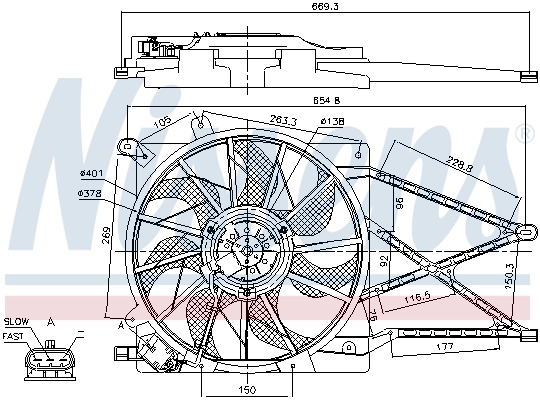 Difusor do radiador de esfriamento, montado com motor e roda de aletas Volvo 1341299