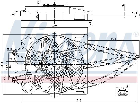Difusor do radiador de esfriamento, montado com motor e roda de aletas Nissens 85150