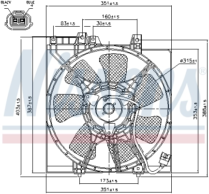 Difusor do radiador de aparelho de ar condicionado, montado com roda de aletas e o motor Nissens 85491