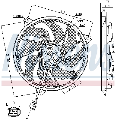 Ventilador elétrico de esfriamento montado (motor + roda de aletas) Nissens 85787