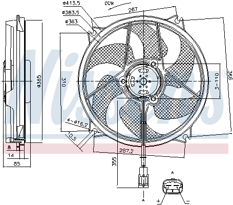 Ventilador elétrico de esfriamento montado (motor + roda de aletas) Nissens 85788