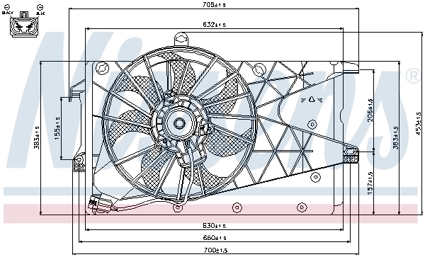 Ventilador elétrico de esfriamento montado (motor + roda de aletas) para Opel Meriva A 