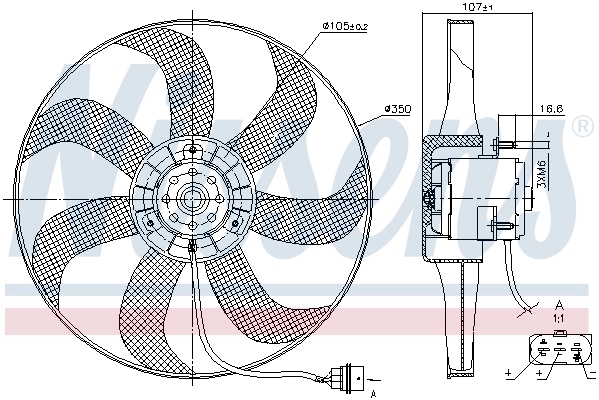 Ventilador elétrico de esfriamento montado (motor + roda de aletas) Nissens 85725