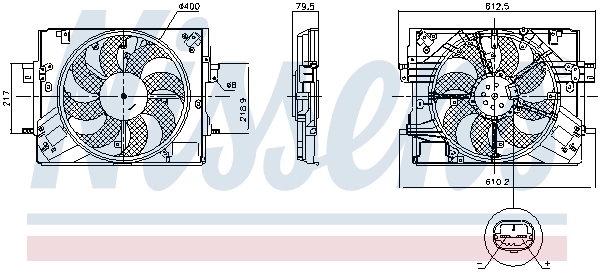 Difusor do radiador de esfriamento, montado com motor e roda de aletas Nissens 850063
