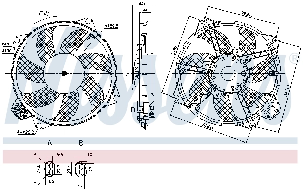 85989 Nissens Ventilador elétrico de esfriamento montado (motor + roda de aletas)