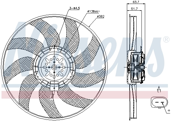 85728 Nissens Ventilador elétrico de esfriamento montado (motor + roda de aletas) esquerdo