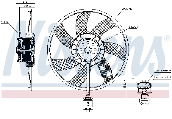 Ventilador elétrico de esfriamento montado (motor + roda de aletas) direito Nissens 850062