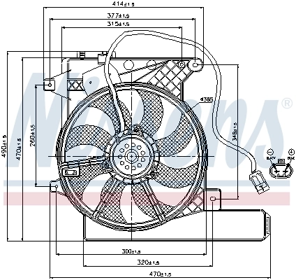 Difusor do radiador de esfriamento, montado com motor e roda de aletas Nissens 85202