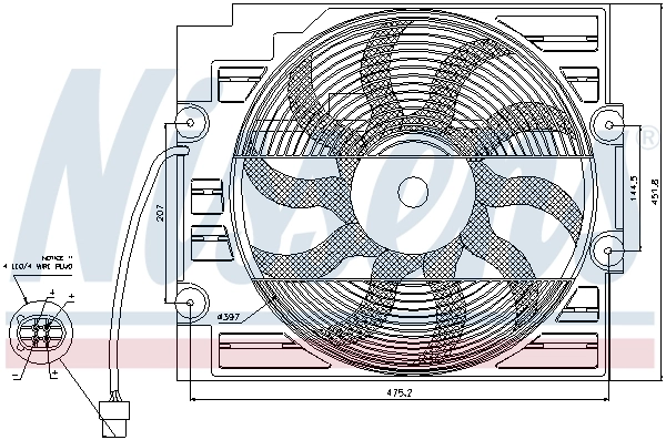 Difusor do radiador de aparelho de ar condicionado, montado com roda de aletas e o motor Nissens 85421