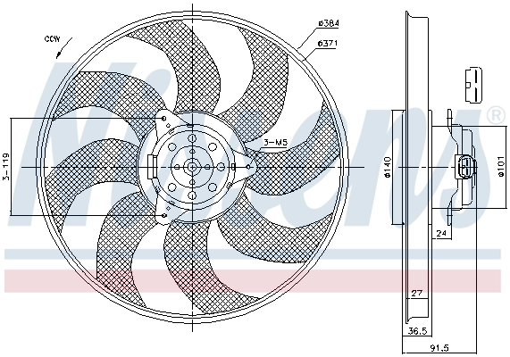 Ventilador elétrico de esfriamento montado (motor + roda de aletas) Nissens 85794