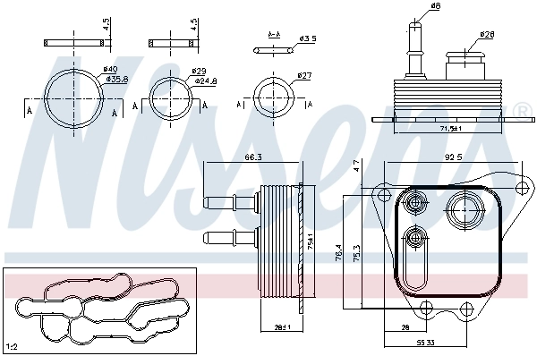 91122 Nissens Radiador de óleo (frigorífico), debaixo de filtro