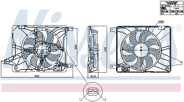 Difusor do radiador de esfriamento, montado com motor e roda de aletas Nissens 850017