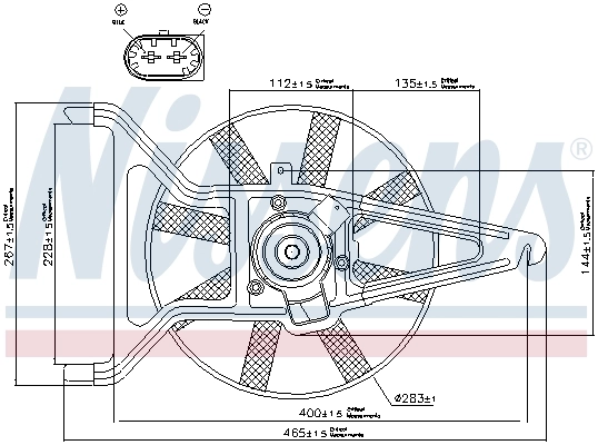 Ventilador elétrico de esfriamento montado (motor + roda de aletas) Nissens 85041