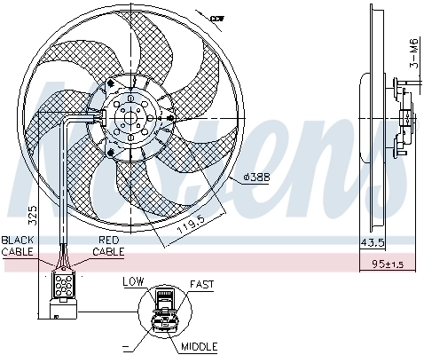 Ventilador elétrico de esfriamento montado (motor + roda de aletas) Nissens 850091