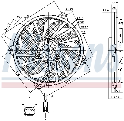Ventilador elétrico de esfriamento montado (motor + roda de aletas) 1250G2 Toyota