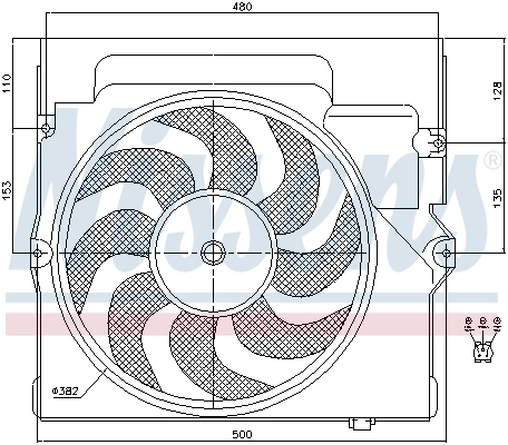 Difusor do radiador de aparelho de ar condicionado, montado com roda de aletas e o motor Nissens 85645
