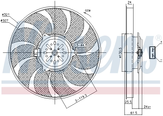 Ventilador elétrico de esfriamento montado (motor + roda de aletas) esquerdo Nissens 85786