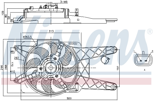 Difusor do radiador de esfriamento, montado com motor e roda de aletas Nissens 85138