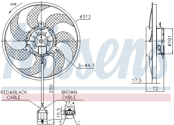 Ventilador elétrico de esfriamento montado (motor + roda de aletas) Nissens 850072