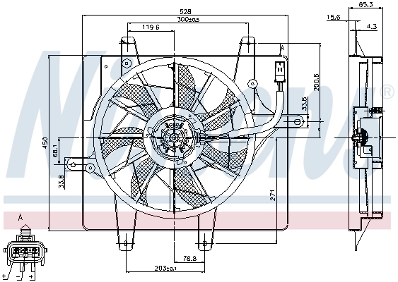 85289 Nissens Difusor do radiador de esfriamento, montado com motor e roda de aletas