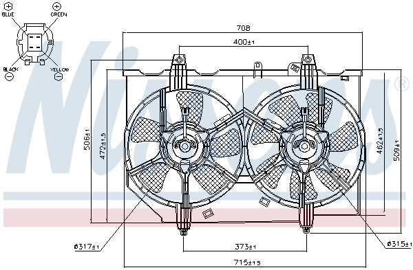 Difusor do radiador de esfriamento, montado com motor e roda de aletas Nissens 85279