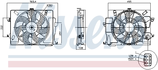 Difusor do radiador de esfriamento, montado com motor e roda de aletas Nissens 850049