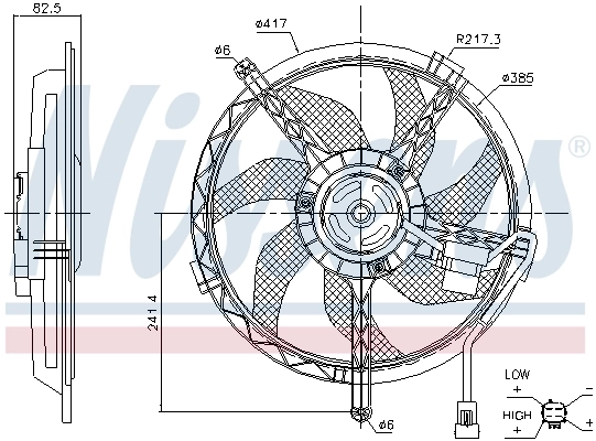 Ventilador elétrico de esfriamento montado (motor + roda de aletas) Nissens 85945
