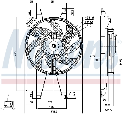 Difusor do radiador de esfriamento, montado com motor e roda de aletas Nissens 85767
