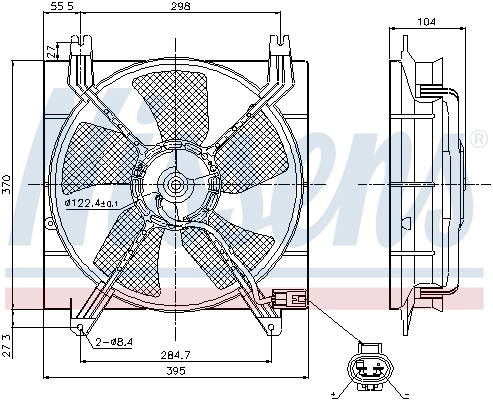 Difusor do radiador de esfriamento, montado com motor e roda de aletas Nissens 85353
