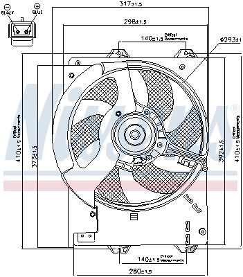Difusor do radiador de esfriamento, montado com motor e roda de aletas Nissens 85267