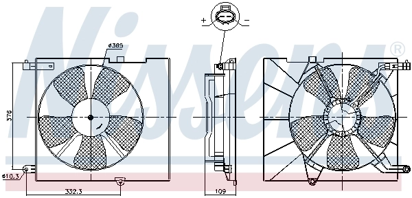 Difusor do radiador de esfriamento, montado com motor e roda de aletas Nissens 85746