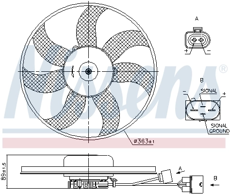 850021 Nissens Ventilador elétrico de esfriamento montado (motor + roda de aletas)