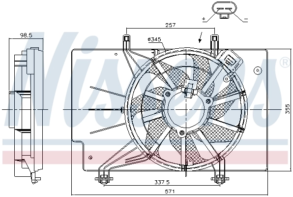 85910 Nissens Difusor do radiador de esfriamento, montado com motor e roda de aletas