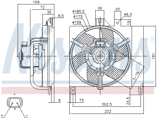 Difusor do radiador de esfriamento, montado com motor e roda de aletas Nissens 85765