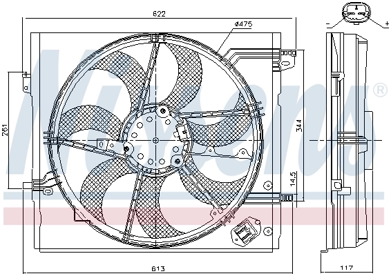 Difusor do radiador de esfriamento, montado com motor e roda de aletas Nissens 85935