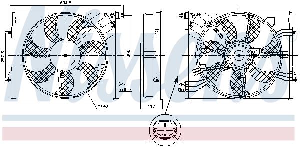 Difusor do radiador de esfriamento, montado com motor e roda de aletas Nissens 850050
