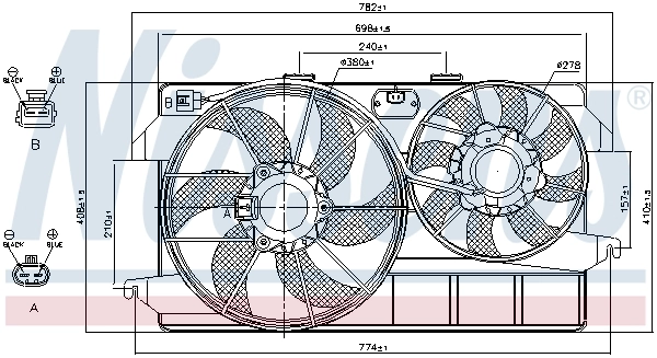 85263 Nissens Difusor do radiador de esfriamento, montado com motor e roda de aletas