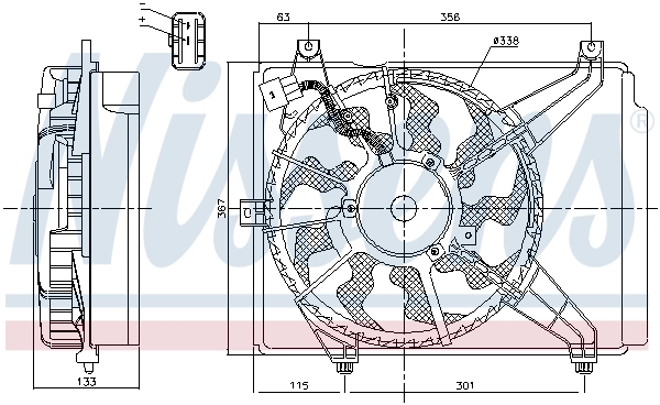 Difusor do radiador de esfriamento, montado com motor e roda de aletas Nissens 85894