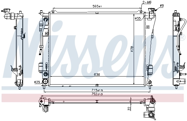 Radiador de esfriamento de motor 675012 Nissens