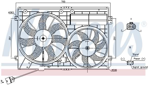 Difusor do radiador de esfriamento, montado com motor e roda de aletas 85643 Nissens