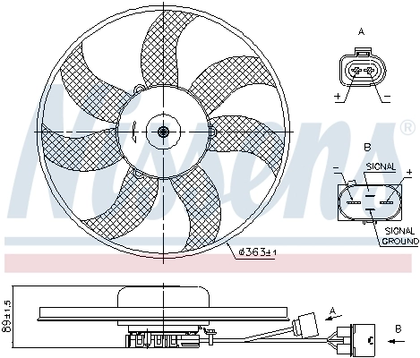85699 Nissens Ventilador elétrico de esfriamento montado (motor + roda de aletas) esquerdo
